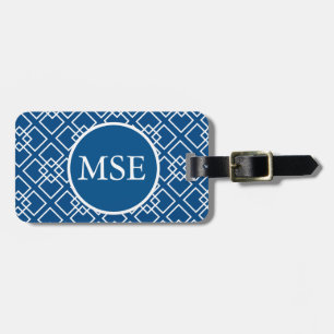Elegant Blue Navy Geometric Pattern Monogram Luggage Tag