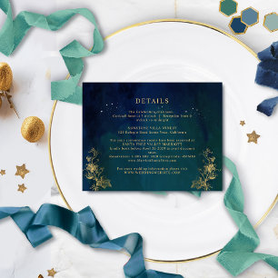 Elegant Blue, Navy Green Celestial Wedding Details Enclosure Card
