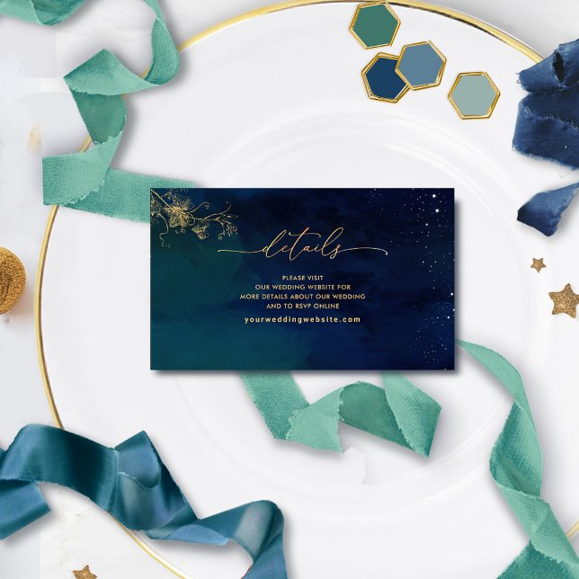 Elegant Blue, Navy Green Wedding Website /Details  Enclosure Card (Creator Uploaded)