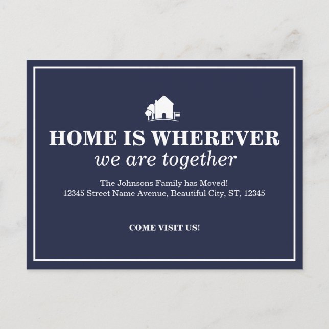 Elegant Blue New Home Moving Announcement Postcard (Front)