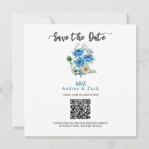 Elegant Blue Nigella Flower WEDDING QR SCAN CARD