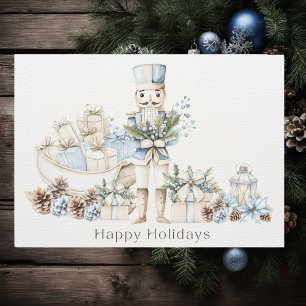 Elegant Blue Nutcracker Winter Sleigh Happy  Holiday Card