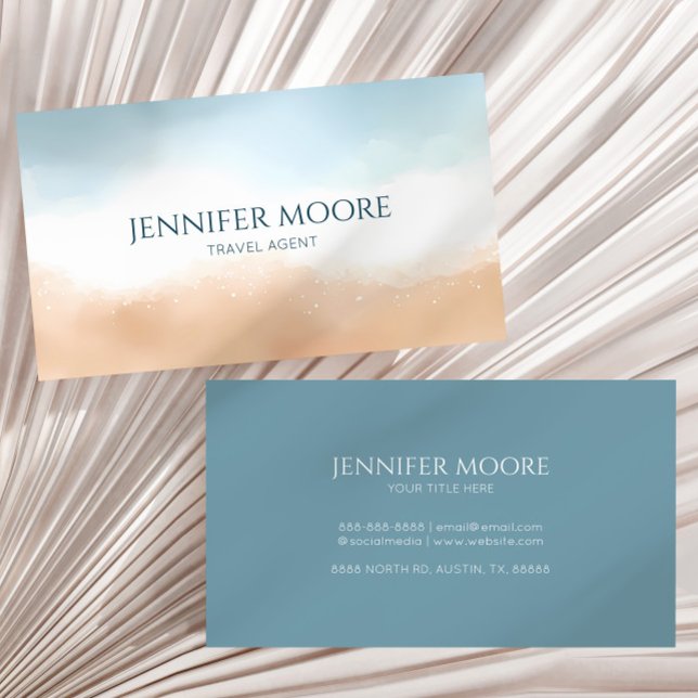 Elegant Blue Ocean Beach Shore Sand Business Card (Creator Uploaded)