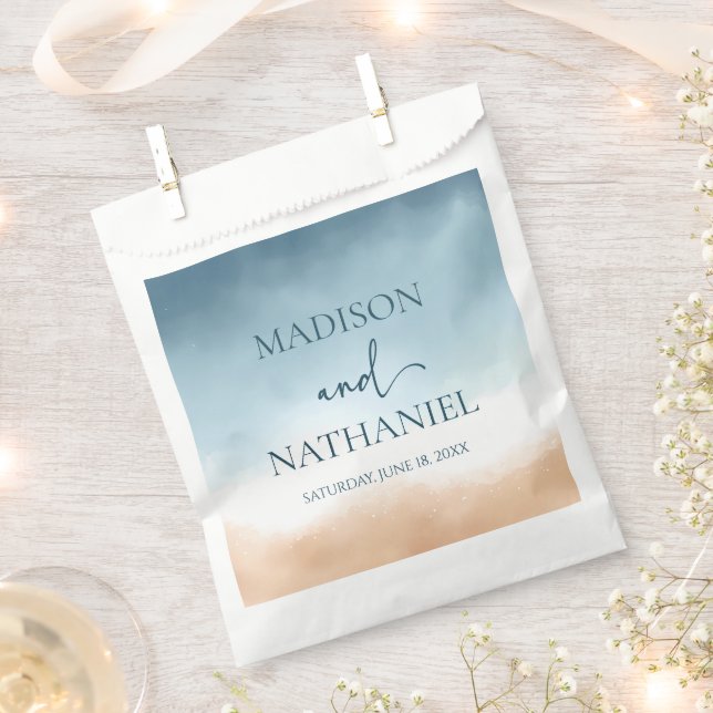 Elegant Blue Ocean Beach Shore Sand Wedding Favour Bag (Clipped)