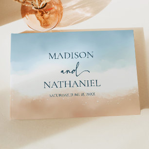 Elegant Blue Ocean Beach Shore Sand Wedding Guest Book