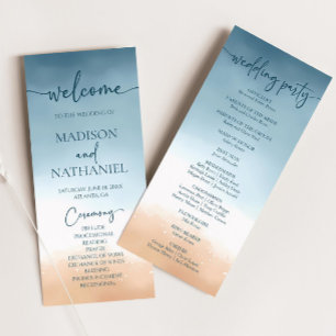 Elegant Blue Ocean Beach Shore Sand Wedding Program