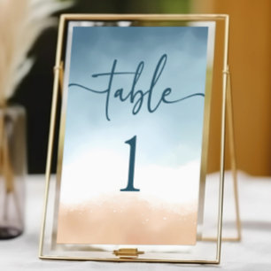 Elegant Blue Ocean Beach Shore Sand Wedding Table Number