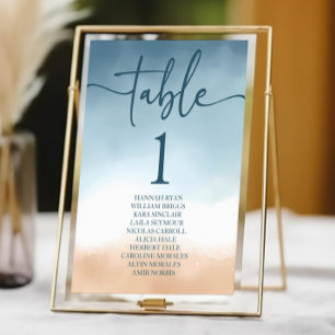 Elegant Blue Ocean Beach Shore Sand Wedding Table Number