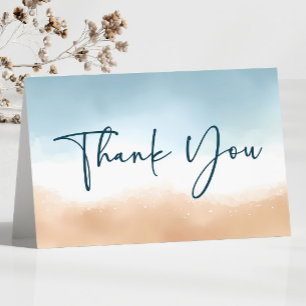 Elegant Blue Ocean Beach Shore Sand Wedding Thank You Card
