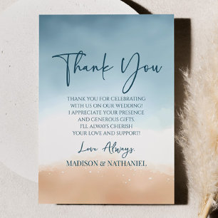 Elegant Blue Ocean Beach Shore Sand Wedding Thank You Card