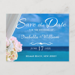 Elegant Blue Ocean Beach Summer Save the Date Announcement Postcard