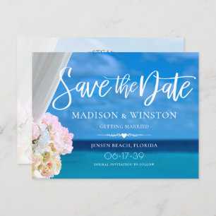Elegant Blue Ocean Beach Summer Save the Date Announcement Postcard
