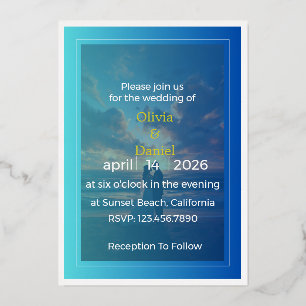 Elegant Blue Ocean Foil Wedding Invitation