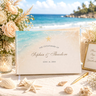 Elegant Blue Ocean Starfish Beach Wedding Guest Book