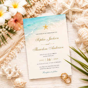 Elegant Blue Ocean Starfish Wedding Invitation