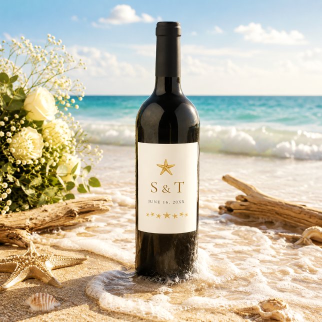 Elegant Blue Ocean Starfish Wedding Wine Label (Creator Uploaded)
