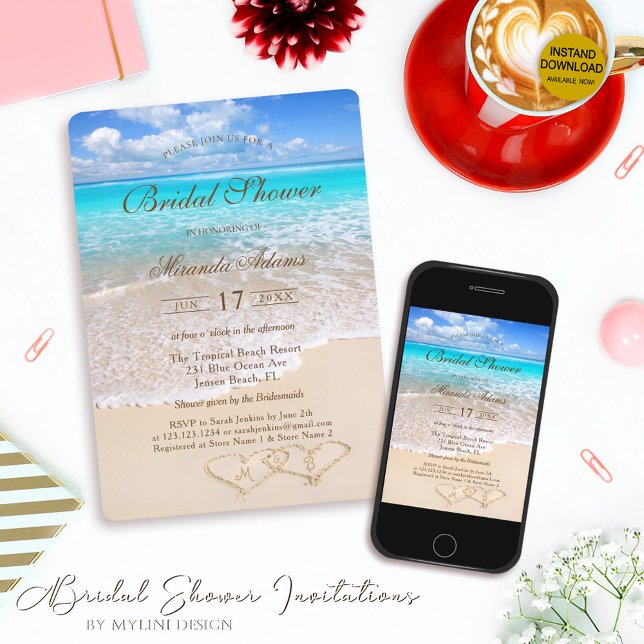 Elegant Blue Ocean Tropical Beach Bridal Shower Invitation (Creator Uploaded)