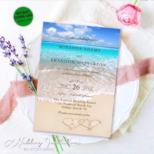 Elegant Blue Ocean Tropical Beach Wedding Invitation
