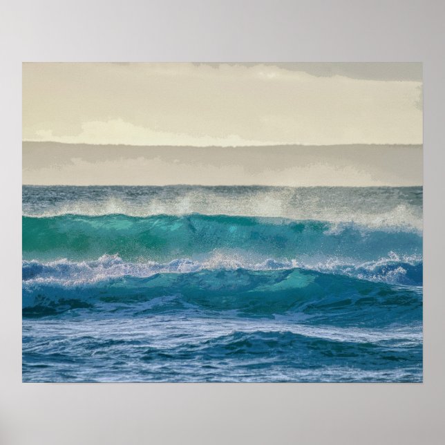 Elegant Blue Ocean Waves Acrylic Artwork | Poster (Front)