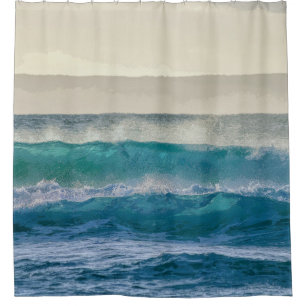 Elegant Blue Ocean Waves Acrylic Artwork   Shower Curtain