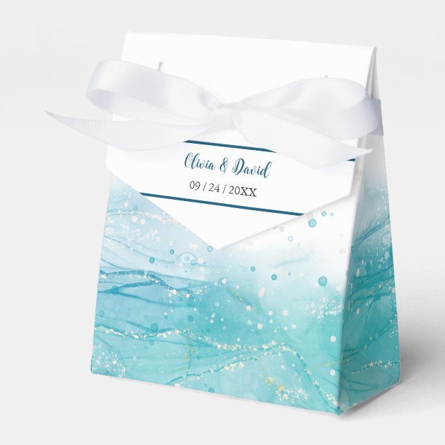 Elegant Blue Ocean Wedding Favour Box (Front Side)