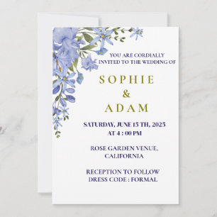 Elegant Blue & Olive Green Wedding Invitation, Invitation