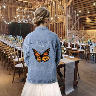 Elegant Blue Ombre Romantic Monarch Butterfly Denim Jacket