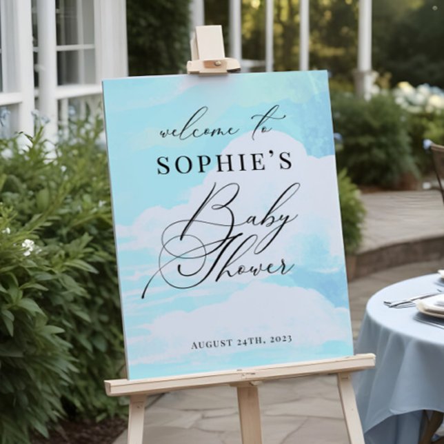 Elegant Blue On Cloud 9 Baby Shower Welcome Sign (Creator Uploaded)