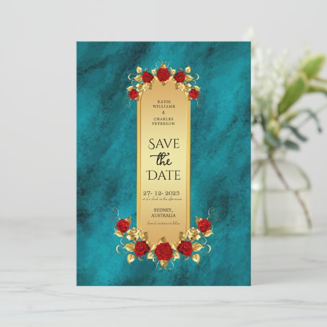 Elegant Blue Opulence Gold luxury royal Invitation (Standing Front)
