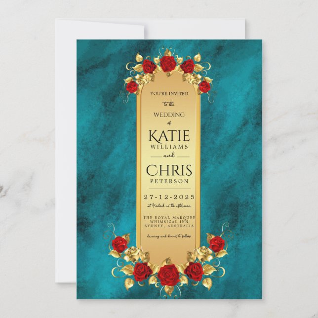Elegant Blue Opulence gold luxury royal Invitation (Front)