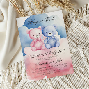 Elegant Blue or Pink Bear Gender Reveal Invitation
