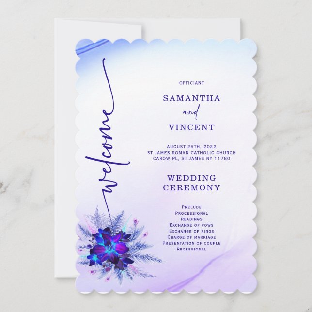 Elegant  Blue Orchid  Wedding Program (Front)