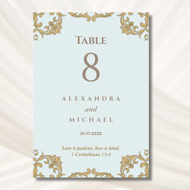 Elegant Blue Ornate Baroque Christian Wedding  Table Number (Creator Uploaded)