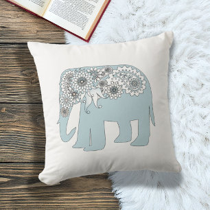 Elegant Blue Paisley Elephant Cushion