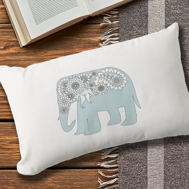 Elegant Blue Paisley Elephant Lumbar Cushion (Creator Uploaded)