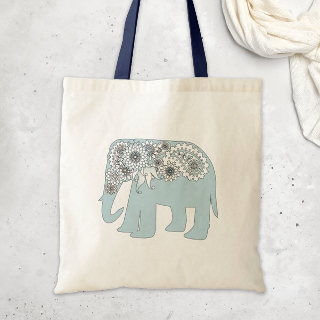 Elegant Blue Paisley Elephant Tote Bag (Creator Uploaded)