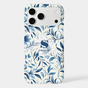 Elegant Blue Paisley Leaves - White Background (1)