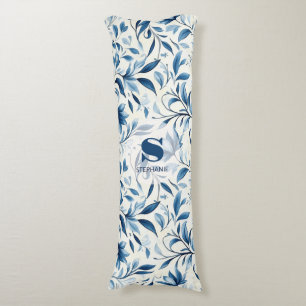 Elegant Blue Paisley Leaves - White Background (1) Body Cushion
