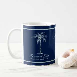 Elegant Blue Pale Teal Palm Tree Personalised Coffee Mug