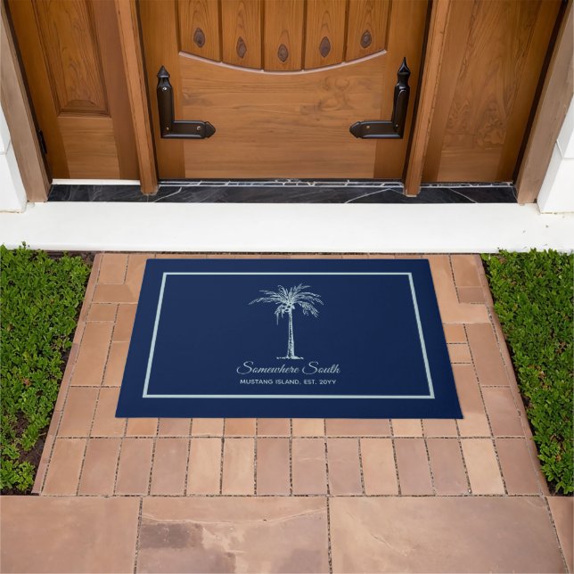 Elegant Blue Pale Teal Palm Tree Personalised Doormat (Outdoor)