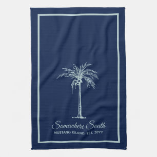 Elegant Blue Pale Teal Palm Tree Personalised Tea Towel