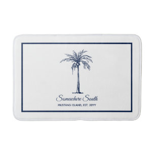 Elegant Blue Palm Tree Personalised Bath Mat