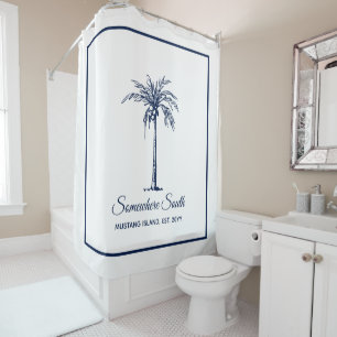 Elegant Blue Palm Tree Personalised Shower Curtain