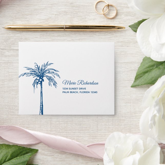 Elegant Blue Palm Tree Wedding RSVP Envelope (Wedding)