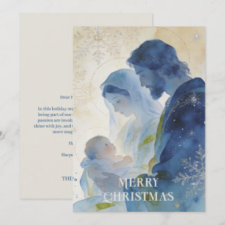 Elegant Blue Pastel Holy Family Christmas TMF26 Holiday Card