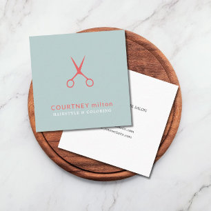 Elegant Blue Pastel Scissors Hair Stylist Square Business Card
