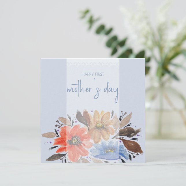 Elegant Blue Pastel Watercolor Floral  Holiday Card (Standing Front)