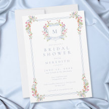 Elegant Blue Pastel Wildflower Crest Bridal Shower