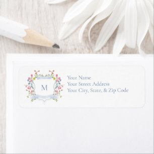 Elegant Blue Pastel Wildflower Crest Bridal Shower Return Address Label