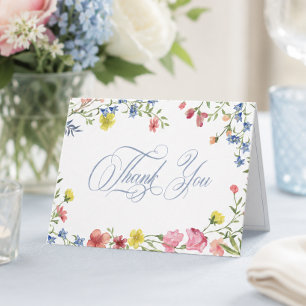 Elegant Blue Pastel Wildflower Crest Bridal Shower Thank You Card